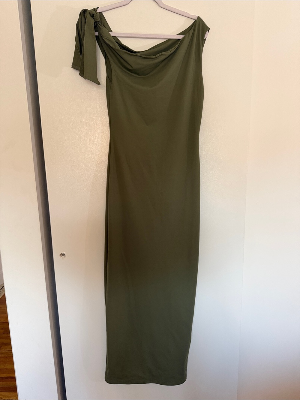 SHEIN Olive One-Shoulder Maxi Dress with Shoulder Tie